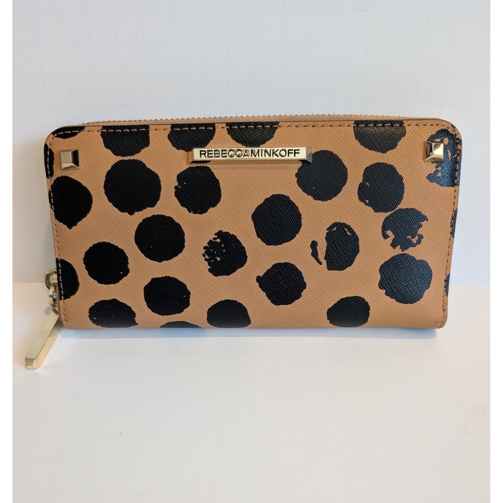 Rebecca Minkoff Zip Around Continental Wallet Tan Black Saffiano Leather